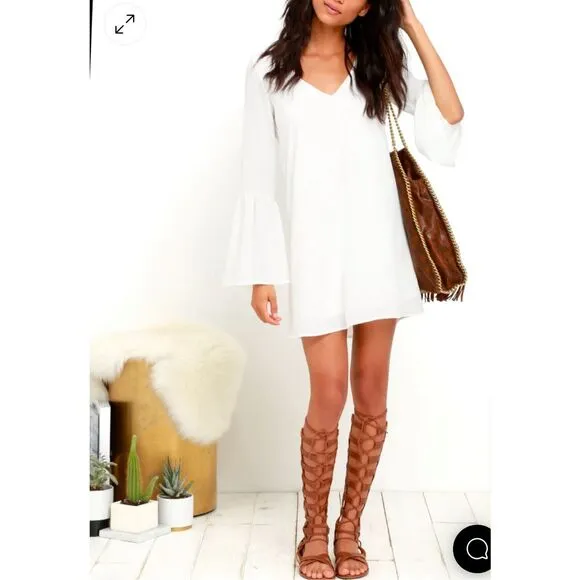 Lulu’s Far Wanderings Ivory Long Sleeve Shift Dress size small - Image 2