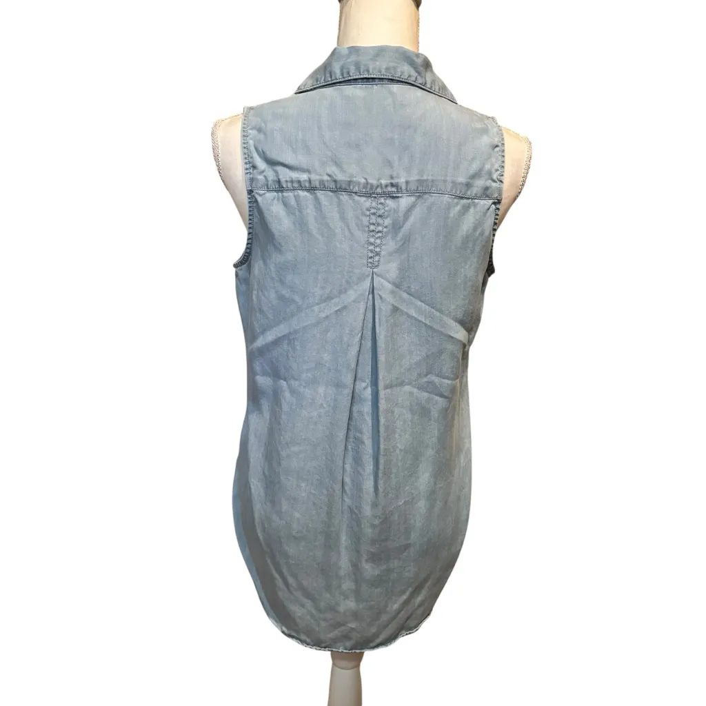 Velvet Heart‎ Women size medium Chambray Blouse Sleeveless Tencel - Image 2