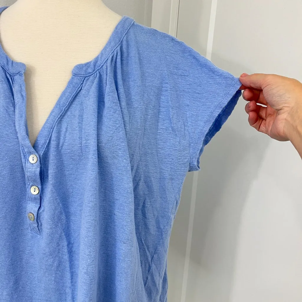 Joie XL Light Blue Linen Cap Sleeve V-Neck Pleated Peasant Top - Image 3