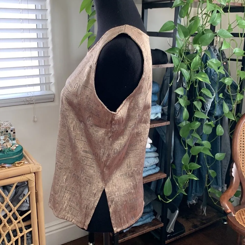 Vintage 60s/70s Gold Patterned Thai Silk Tank Top - Image 2