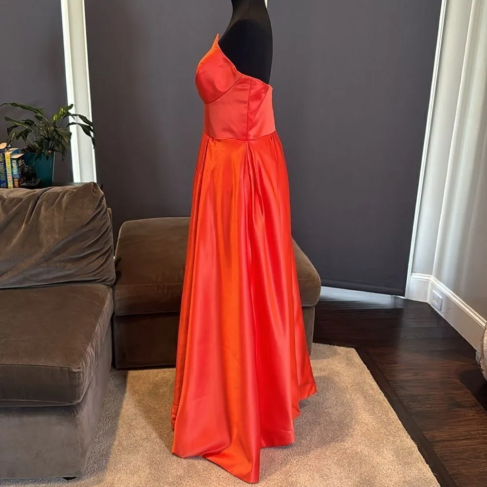 Women’s Strapless Orange Satin Full Length Prom Party Formal Dress Size L *READ Size L - Image 5