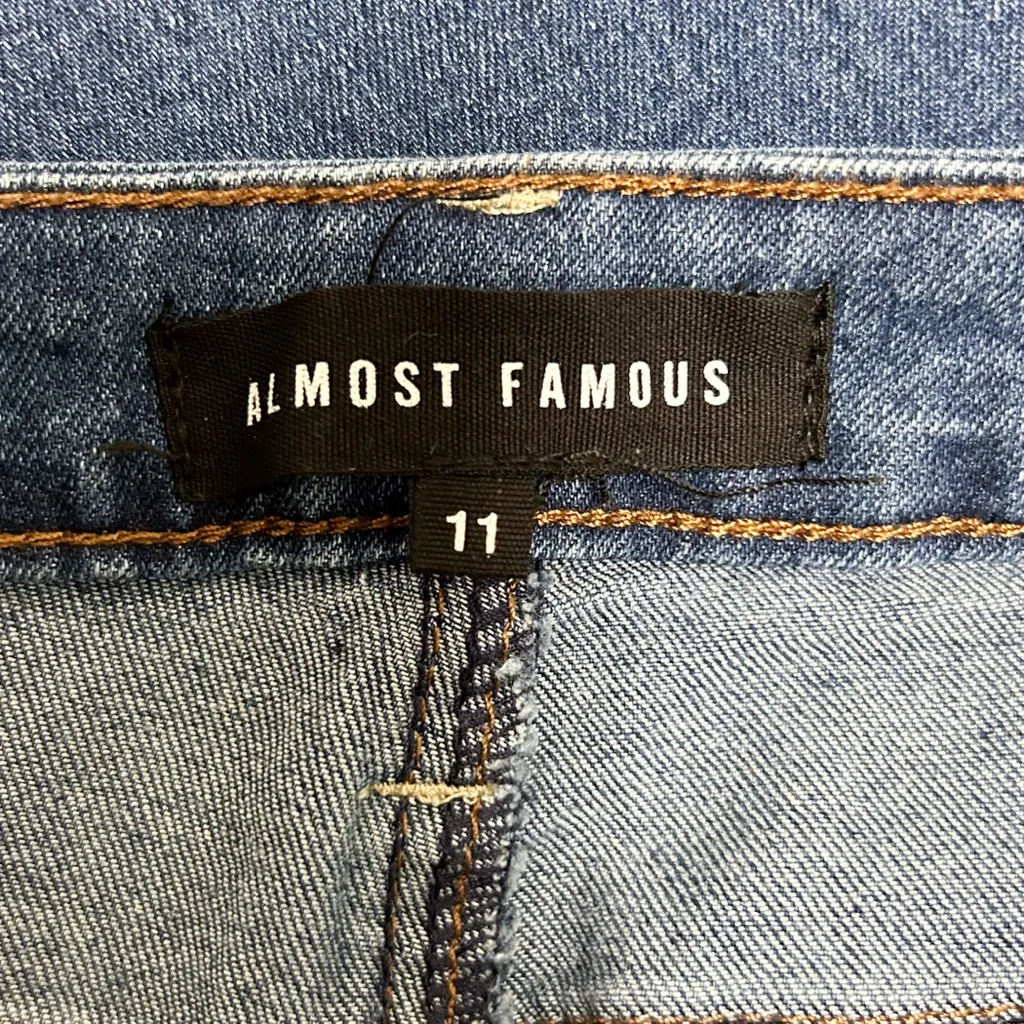 Almost Famous Medium Wash High Rise Button Fly Patch Pockets Flare Jeans Juniors - Image 7