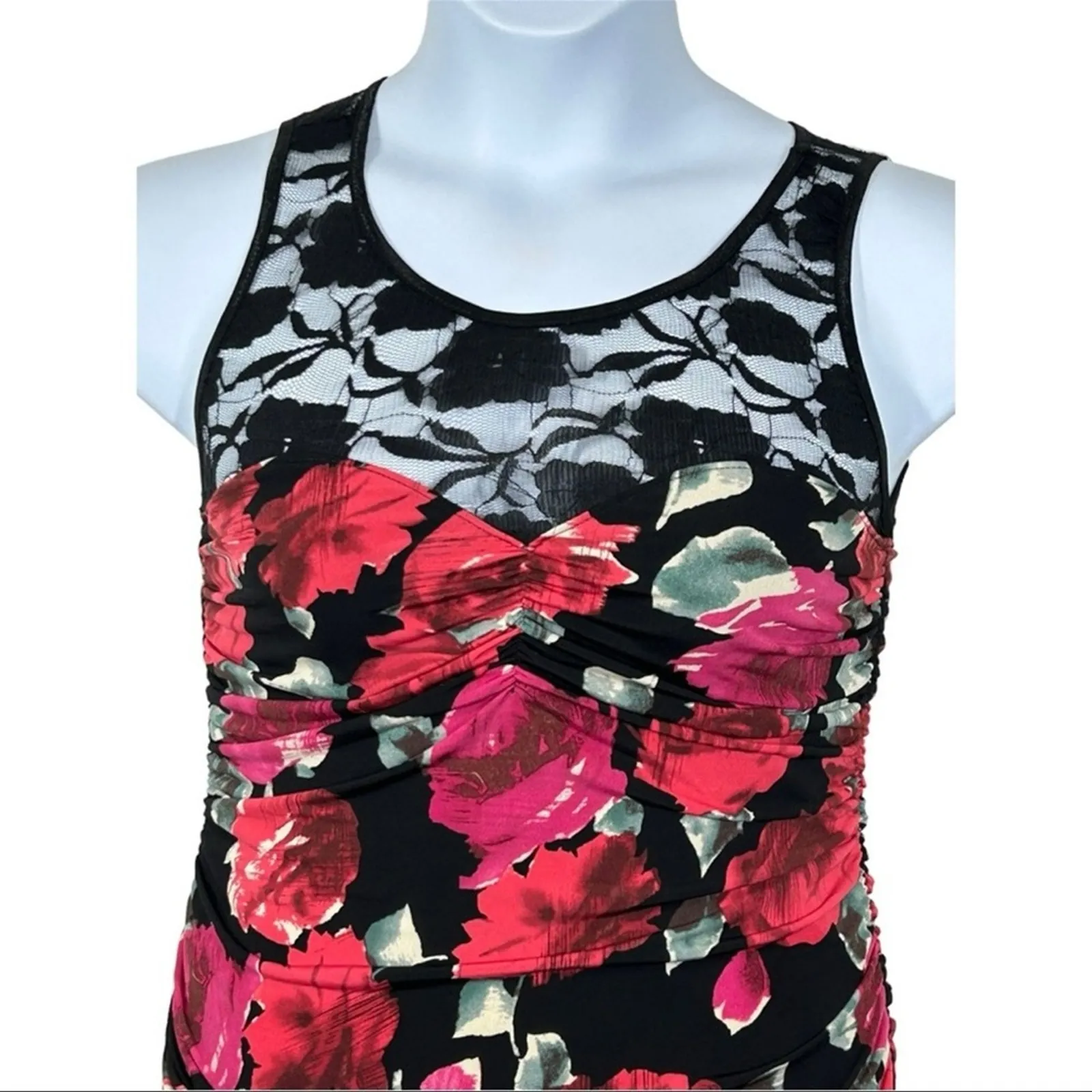 Frederick’s of Hollywood Vintage Floral Bodycon Bondage Mini Dress Size L - Image 3