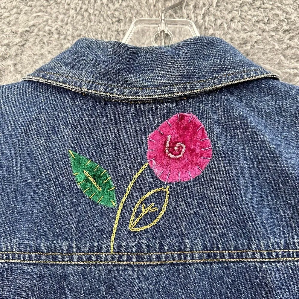 Vintage Susan Bristol Denim Jean‎ Floral Embroidered Patchwork Vest Y2K Women L - Image 5