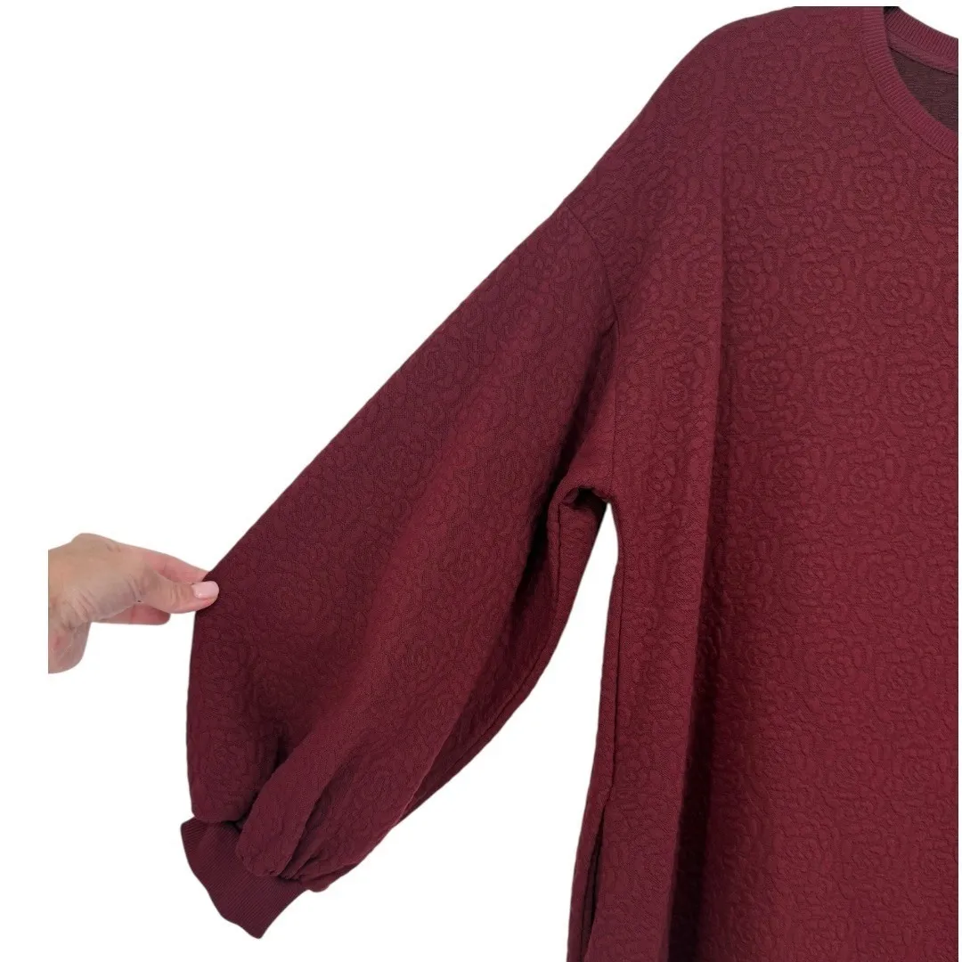 Mare Mare x Anthropologie Odila Wine Red Floral Textured Tunic Dress Size Medium - Image 14