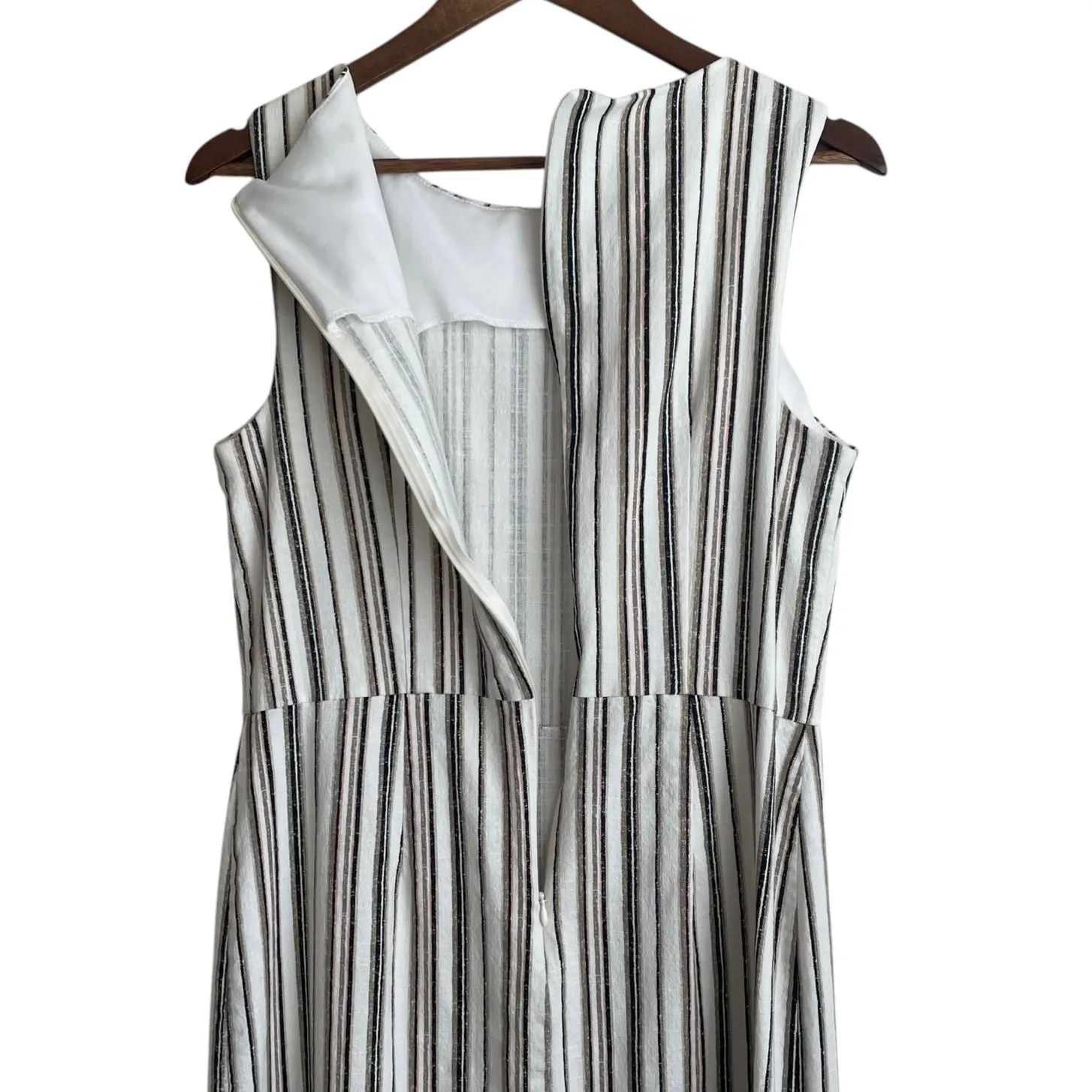 Apt‎ 9 Women Shift Dress 14 Neutral Striped Linen Blend Coastal Office Travel - Image 5