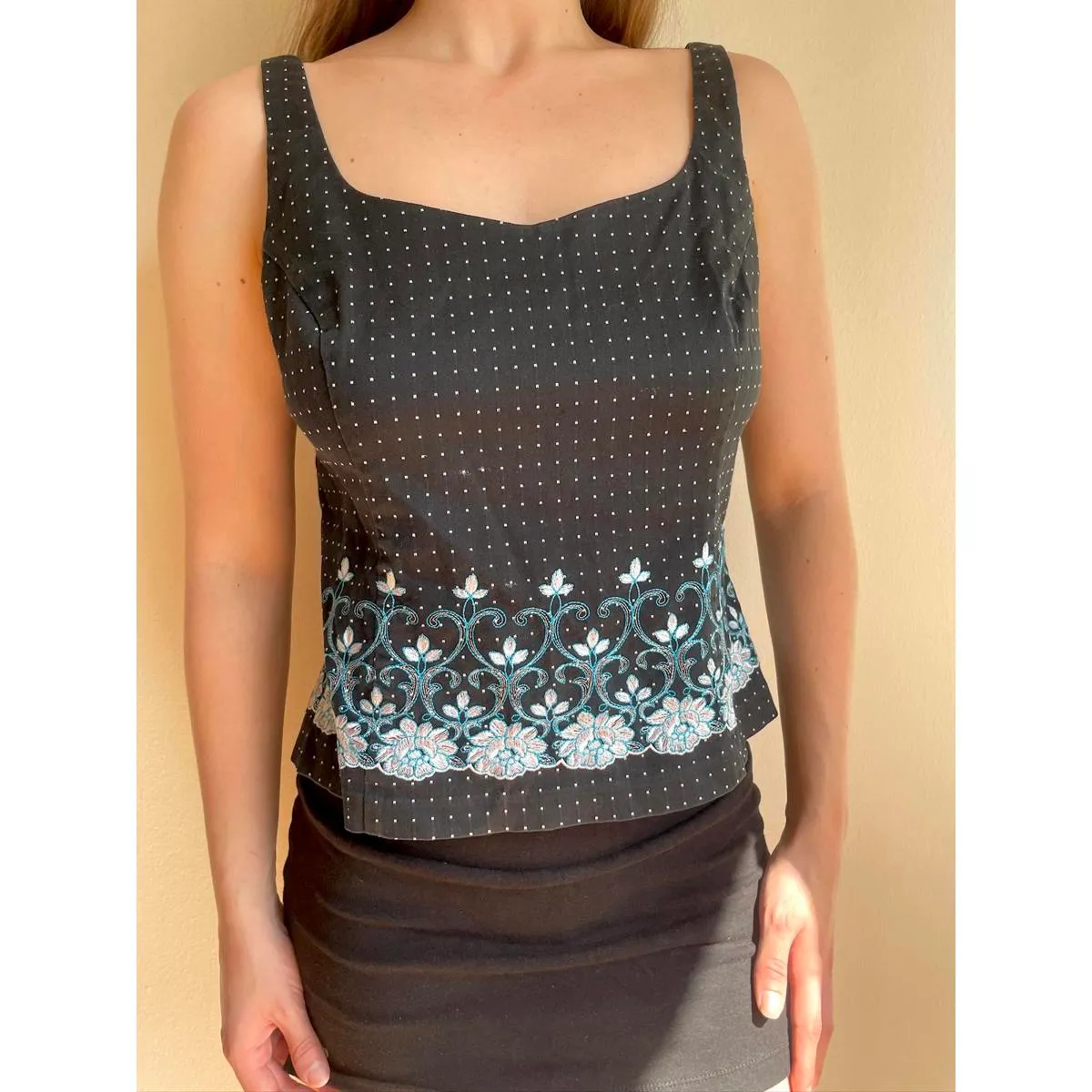 Polka Dot and Floral Tank Top Black Size M - Image 5