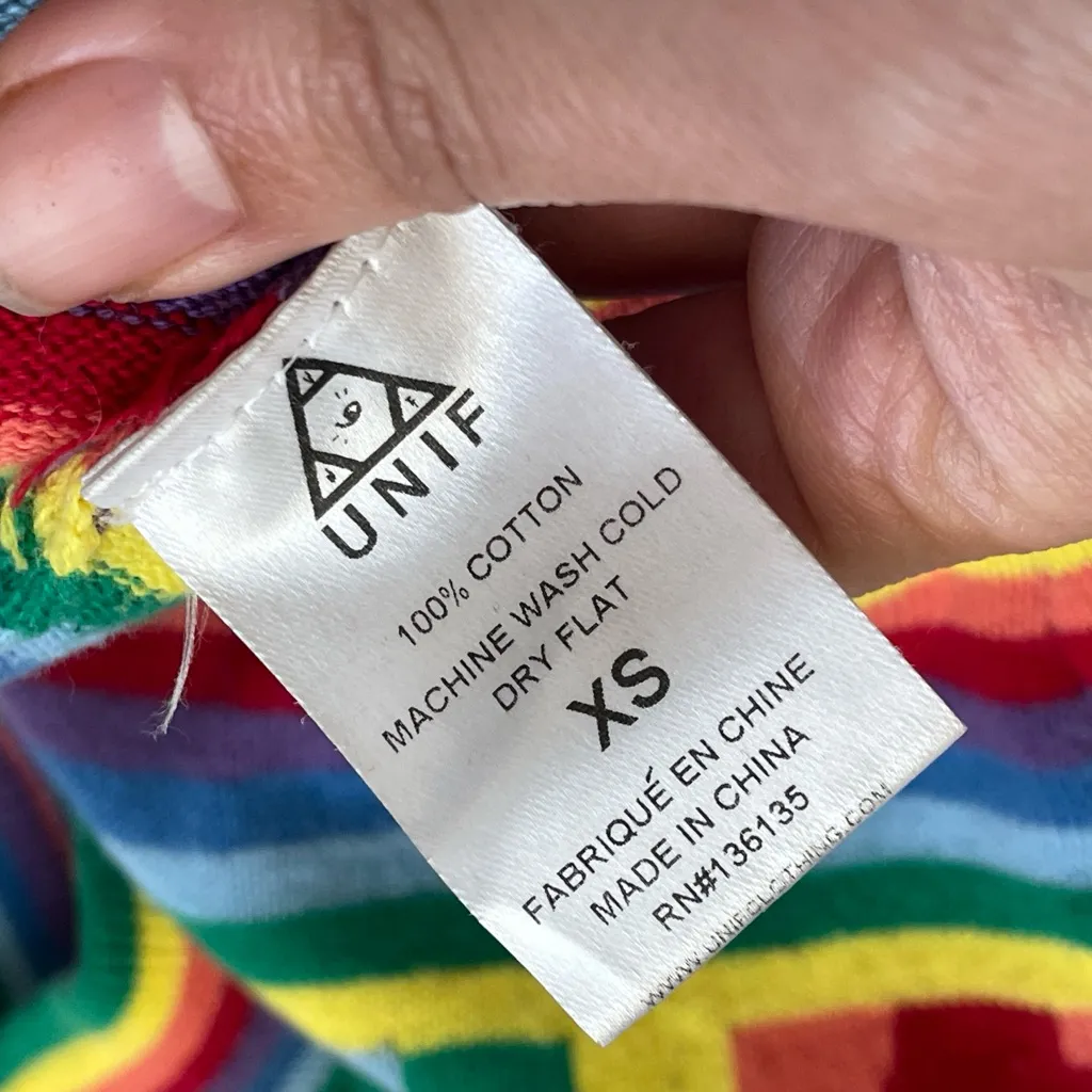 UNIF Crop Top rainbow mockneck knit womens xsmall colorful bright fun maximalist - Image 6