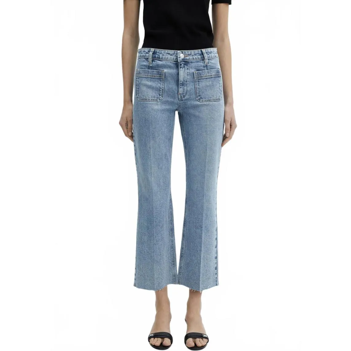 Mango Flared Cropped Jeans with Pockets Alex Medium Blue NWT Size 4 - Image 5