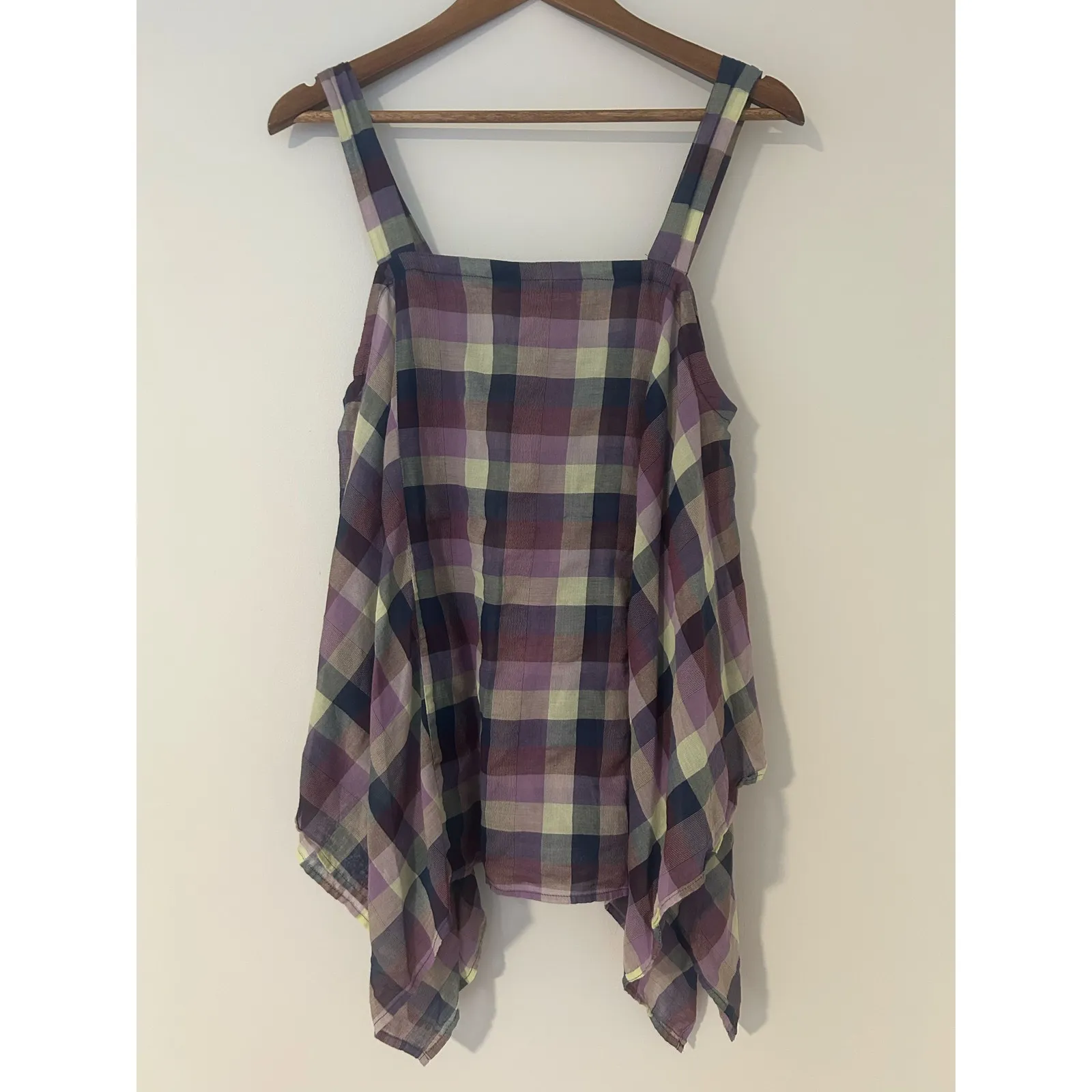 Anthropologie Holding Horses Madras Plaid Trapeze Tank Shirt Purple Green Cotton - Image 3