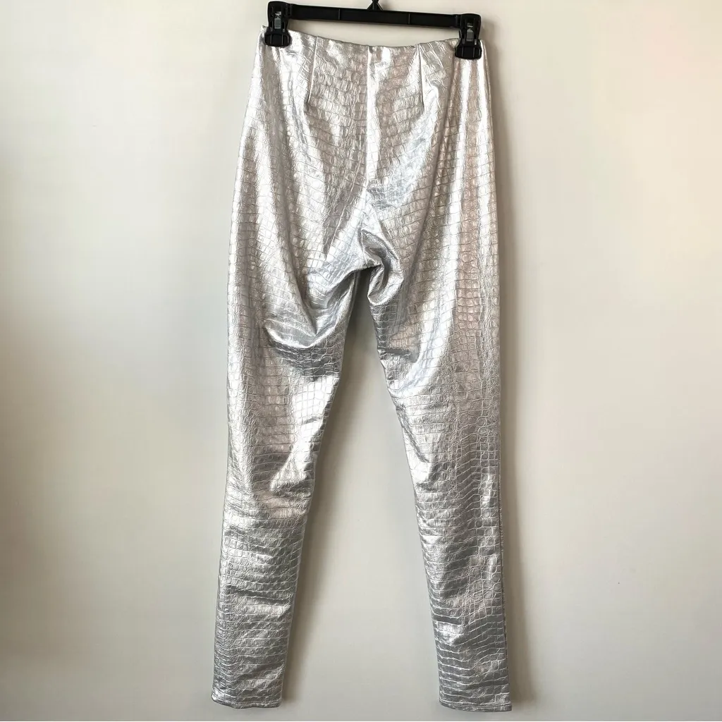 Naked Wardrobe Oh So Tight Crocodile Faux Leather Leggings Silver‎ M - Image 5