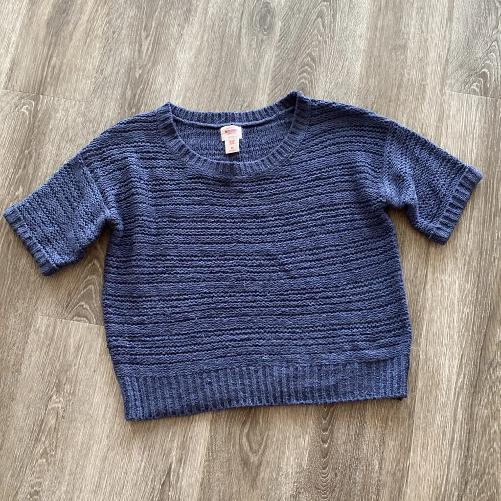 Mossimo target open weave crochet style knit blue short sleeve sweater XS - Image 2