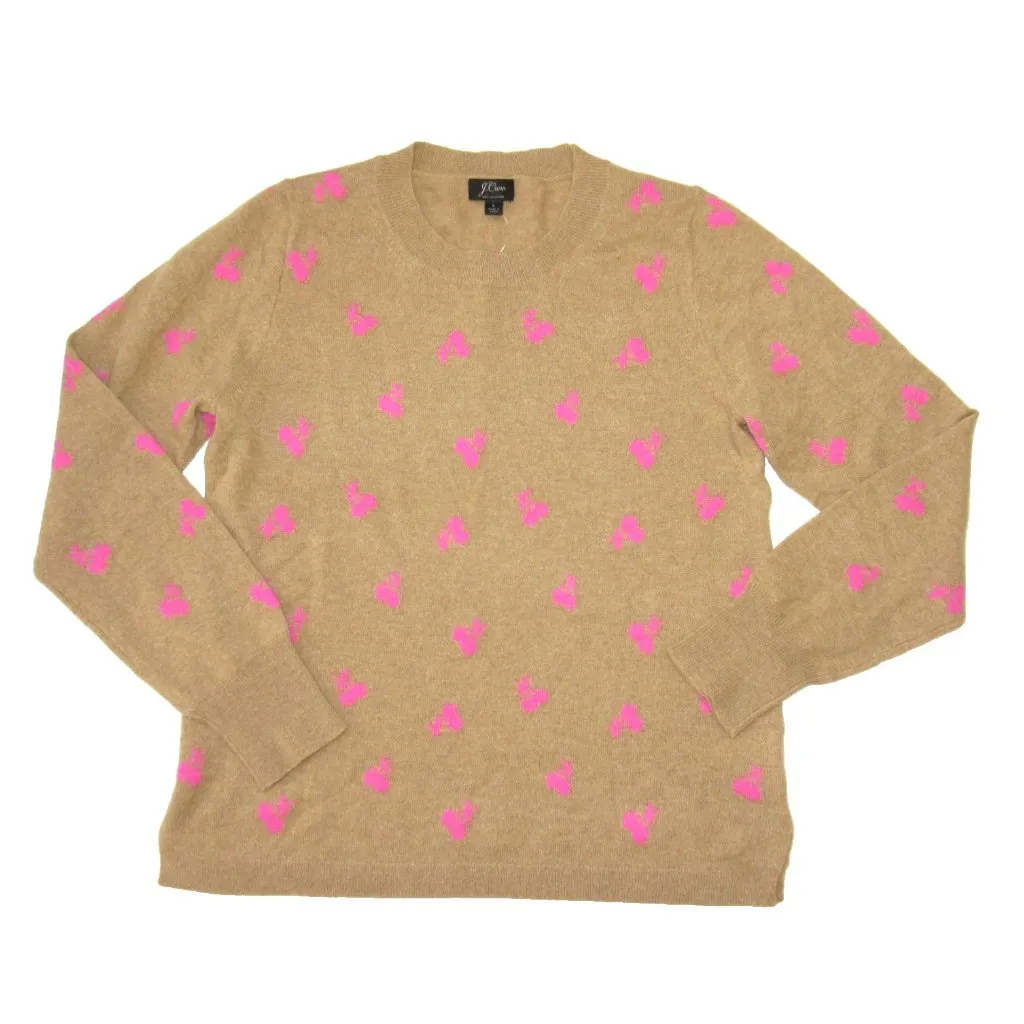 NWT J.Crew Long-sleeve Everyday Cashmere Crewneck in Camel Cherries Sweater L - Image 2