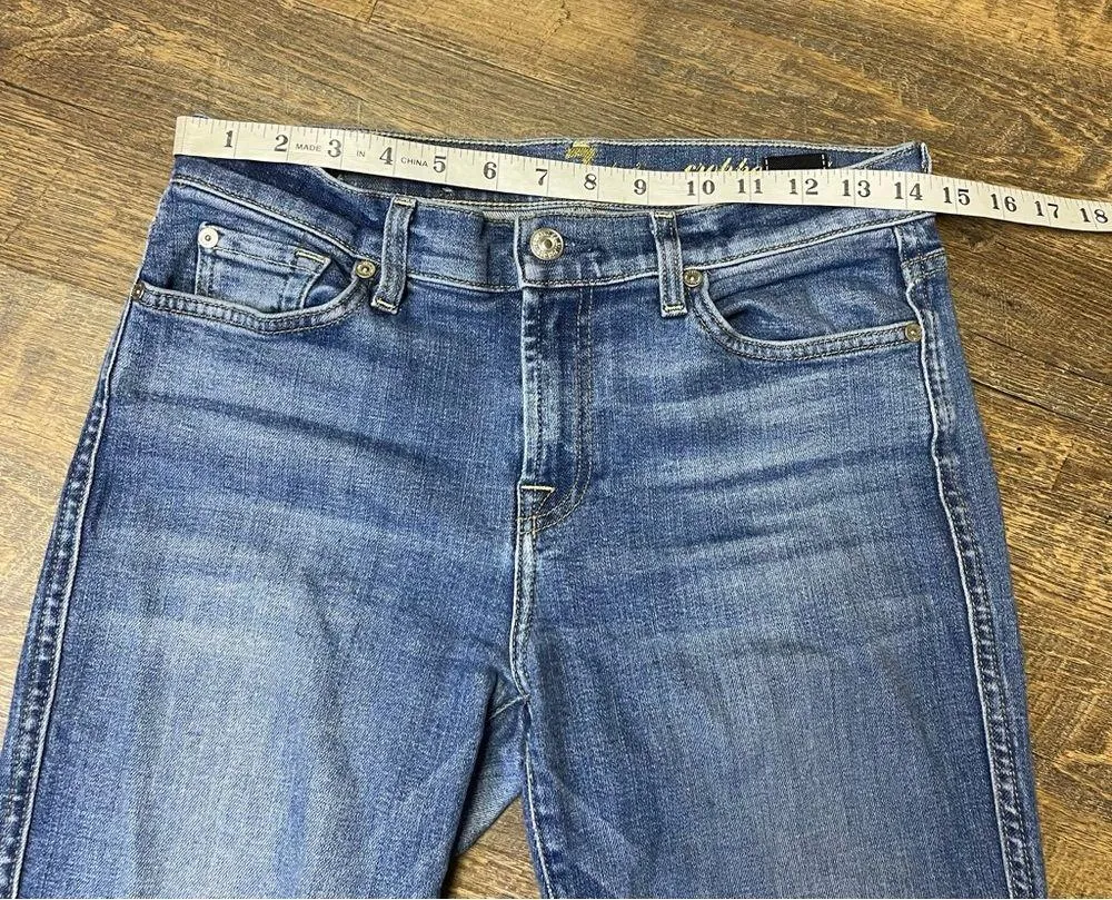 7 For All Mankind Cropped Boot Jeans Women's 28 Blue Denim Raw Hem - Image 3