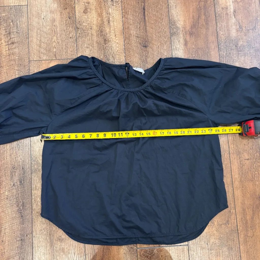 EVERLANE $55 The Ruched Air Blouse Women's Size 16 Black 100% Cotton Minimalist - Image 7