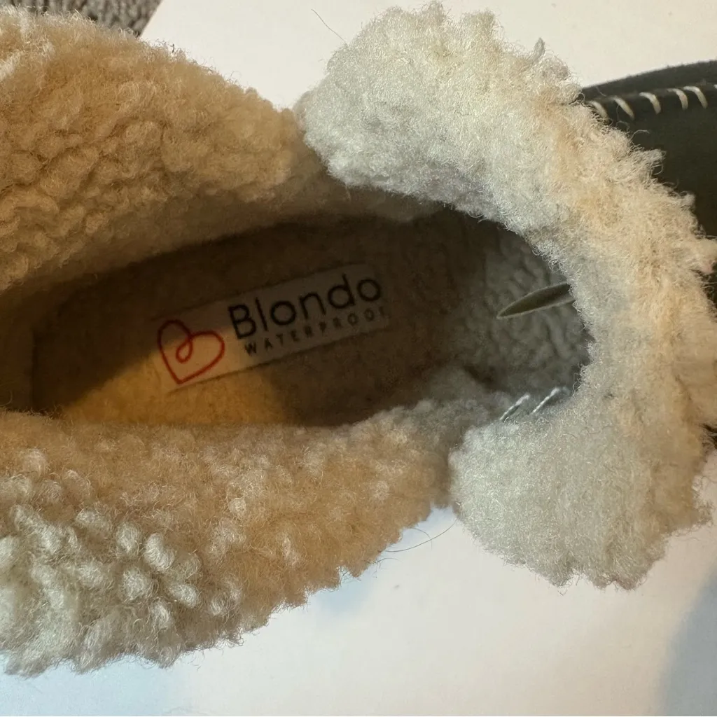 Blondo Women’s Green Suede Leather Booties Faux Fur Lining Waterproof Size 7 - Image 6