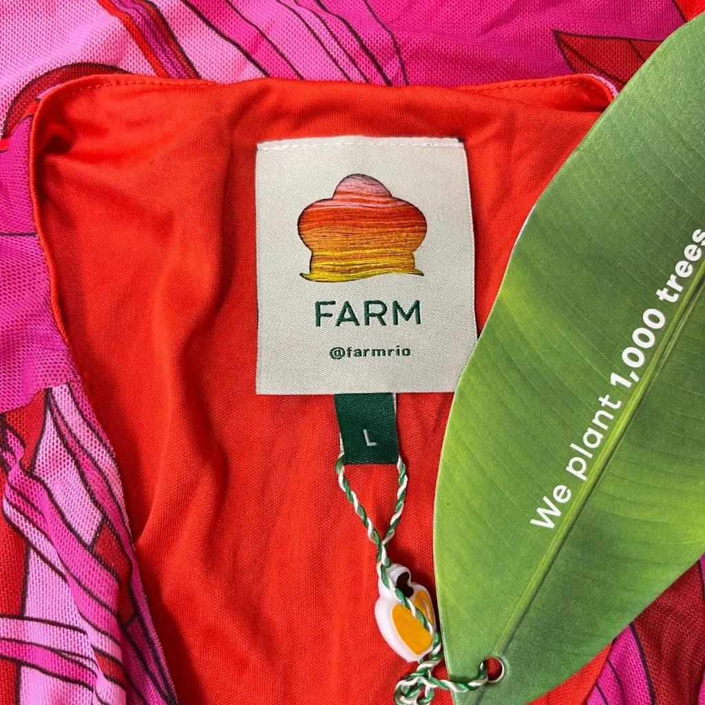 NWT Farm Rio Endless Summer Tulle Floral Flower Midi Dress Size L Pink Red - Image 12