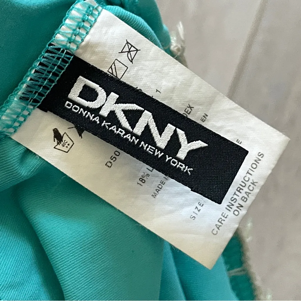 Vintage DKNY Dress halter midi womens Blue (large) beach vacation party bright - Image 2