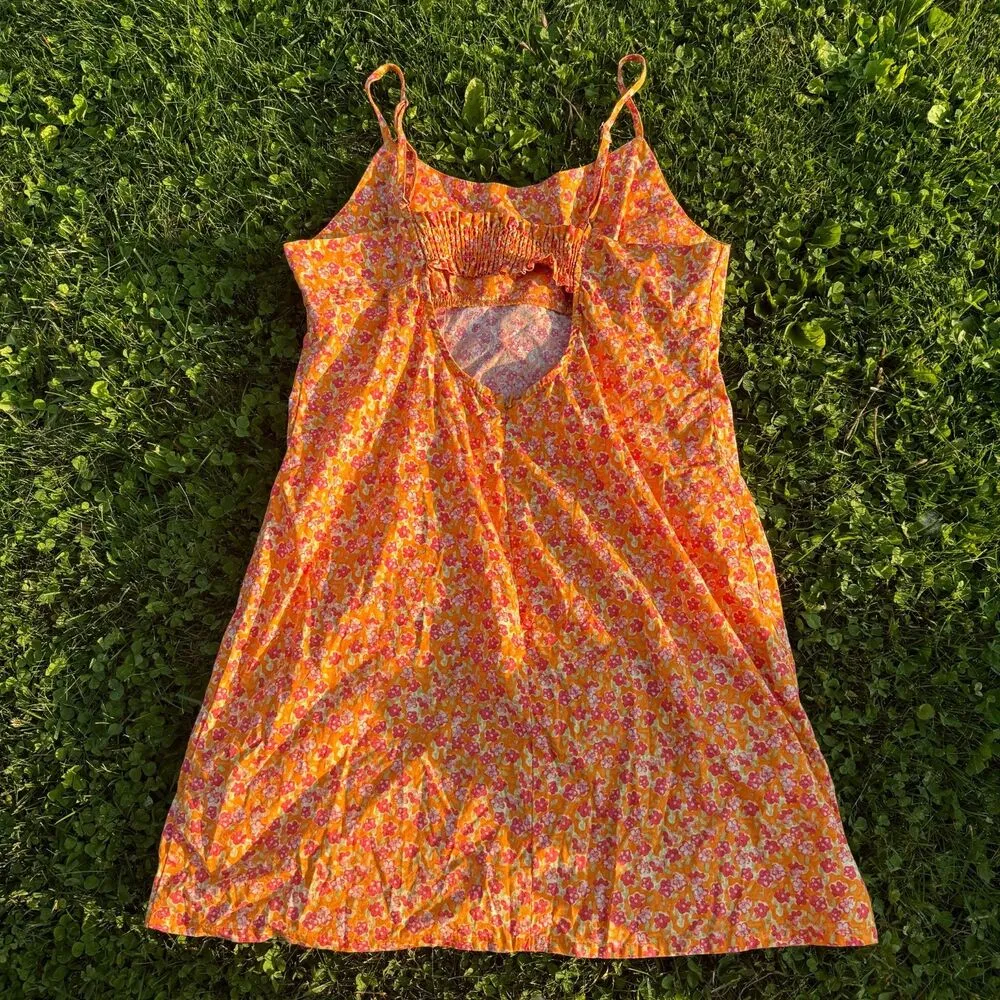 Wild Fable Large Babydoll Dress Orange Pink Floral CottageCore Y2K Summer Cutout - Image 6