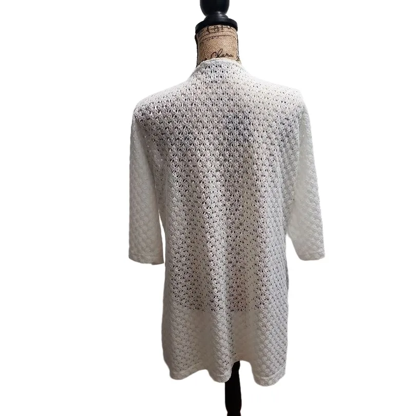 Anne Cole Cardigan Womens Size XL White Crochet TieFront 34 Sleeve Resort Boho - Image 3