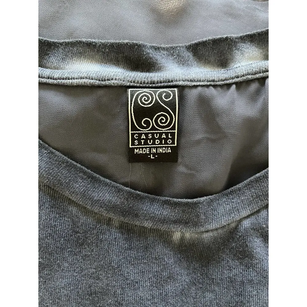 Casual Corner Pale Blue Layered Knit Chffon Pullover Long Sleeve Shirt Sz Large - Image 9