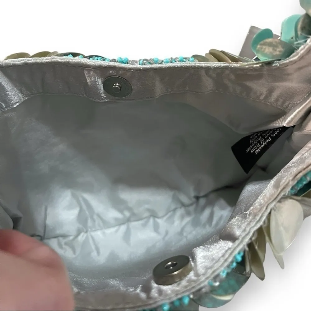 Silver and Teal Beaded Handbag Purse, Made in India, 10”L, 7.5”H, 2.5”W Formal Blue - Image 7