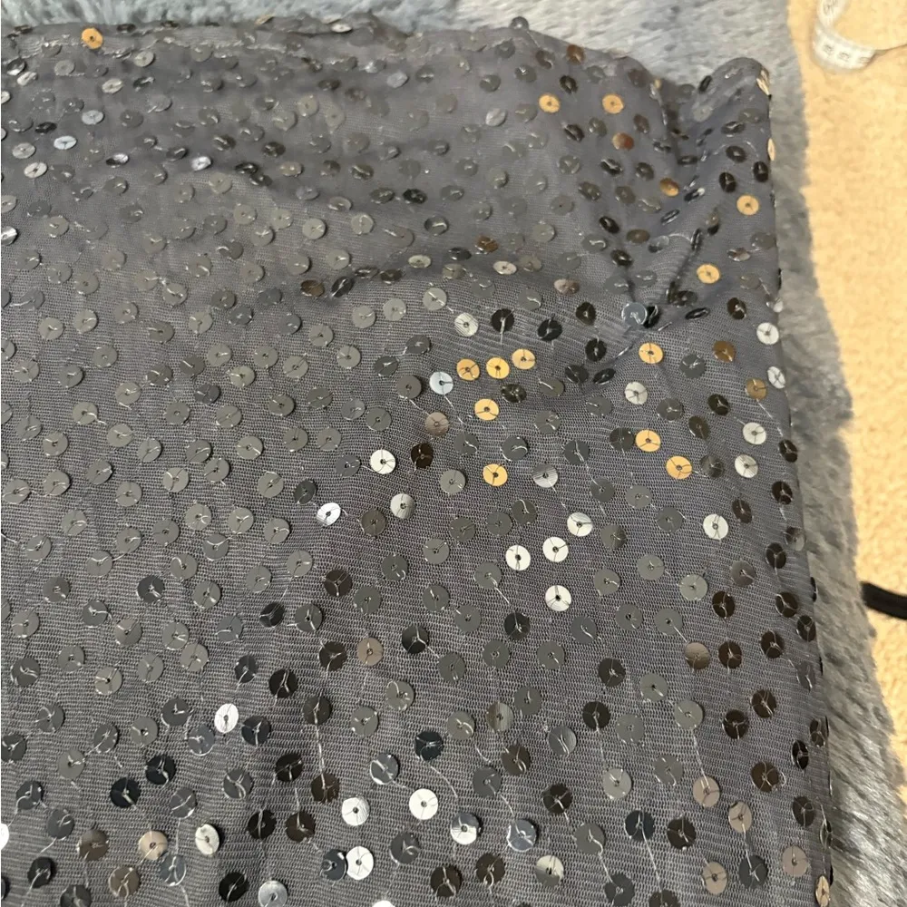 Vintage Y2K 2000s edgy cocktail boho disco sequin midi black skirt size 25 - Image 12