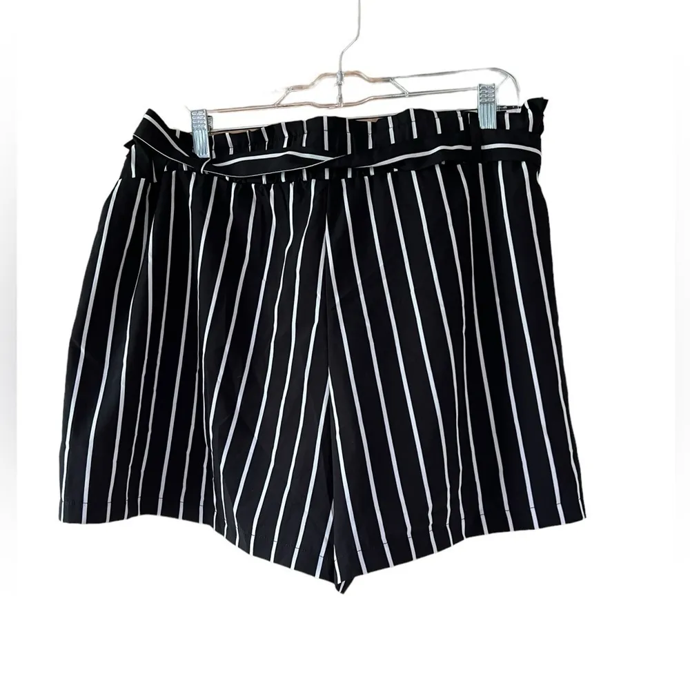 FAVLUX Black‎ White Pinstripe Tie-Waist High Rise Shorts Size 2X - Image 2