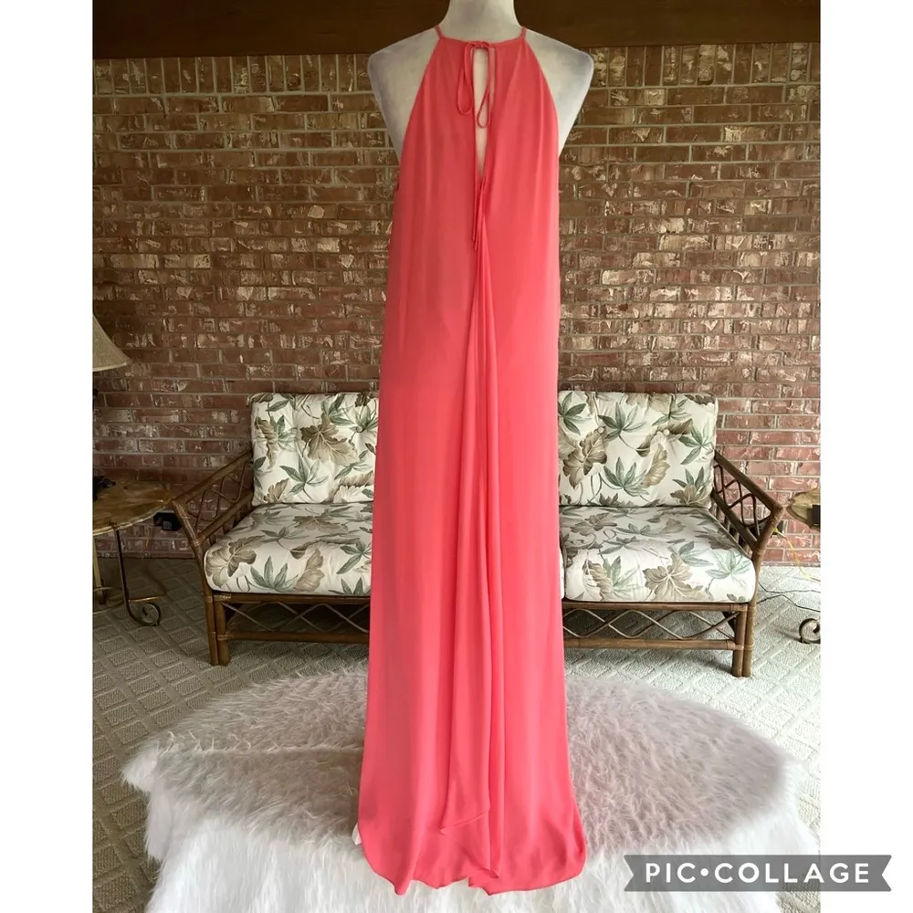 NEW BCBGMAXAZRIA Octavia Dress Maxi Halter Ruffle Coral Sleeveless Ruffle M - Image 10