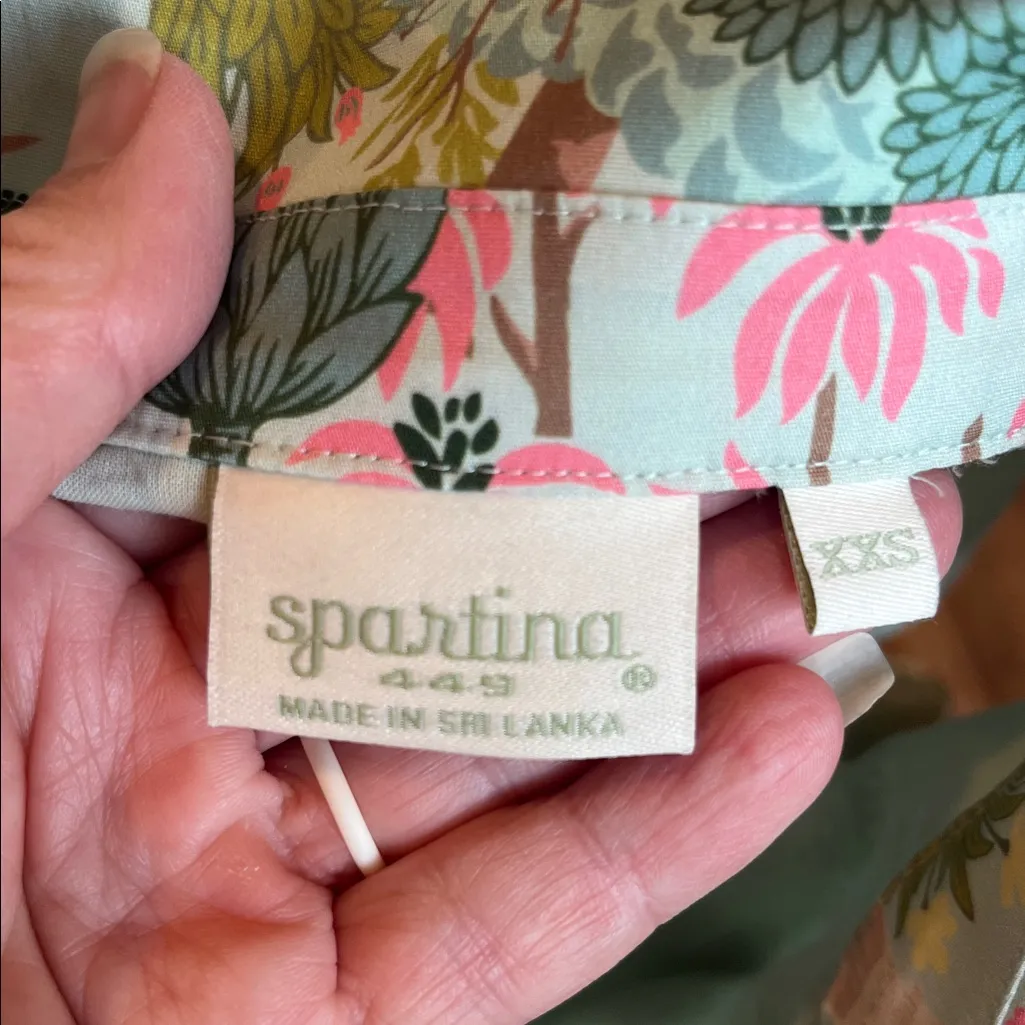 Spartina 449 Pastel Green Cotton Print Dress Ruffle Hem Tie Belt Sleeveless New - Image 12