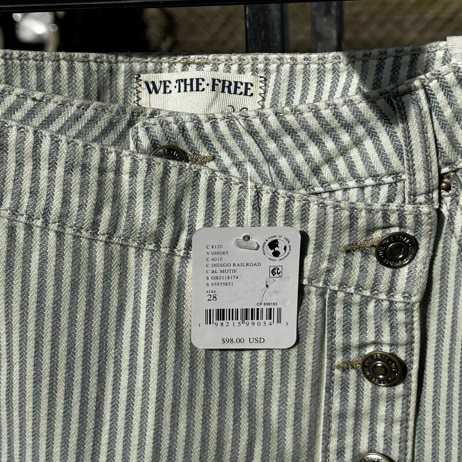 We The Free Striped Denim Wrap Mini Skirt Size 28 Indigo Railroad - Image 4