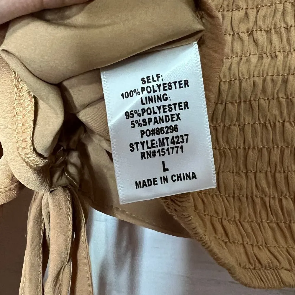 Le Lis Long Sleeve Ruffle Crop Top Tan Size Large - Image 8