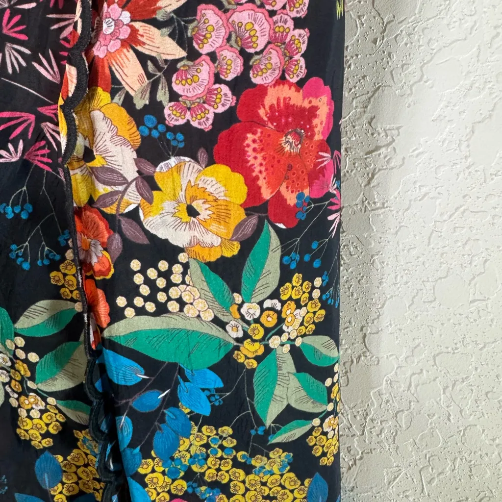 Johnny Was Floral Print Scalloped Edge Albany Tie Waist Pants Size L - Image 8