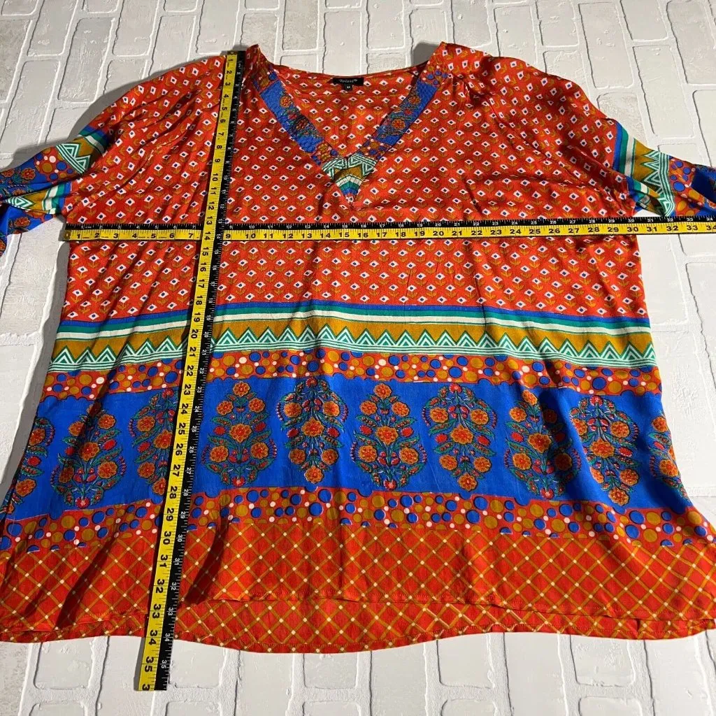 TOLANI Tunic Top Womens 3X 100% Silk Floral Boho Hippie 3/4 Sleeve Colorful Plus - Image 2