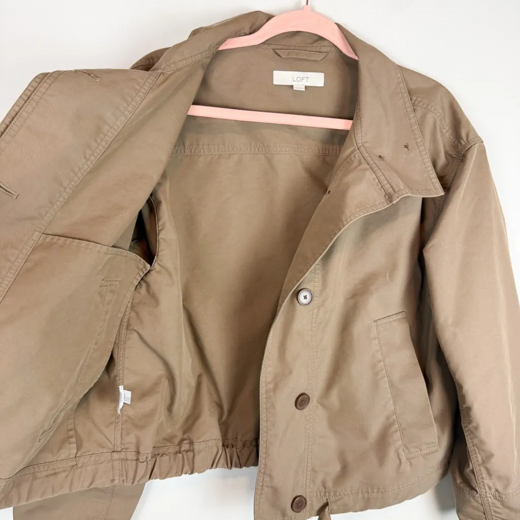 LOFT Twill Anorak Cropped Jacket Neutral Tan Brown Size Small - Image 8