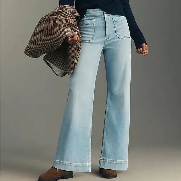 Maeve Anthropologie The Colette Full-Length Wide-Leg Jeans Light Wash 33 NWT - Image 9