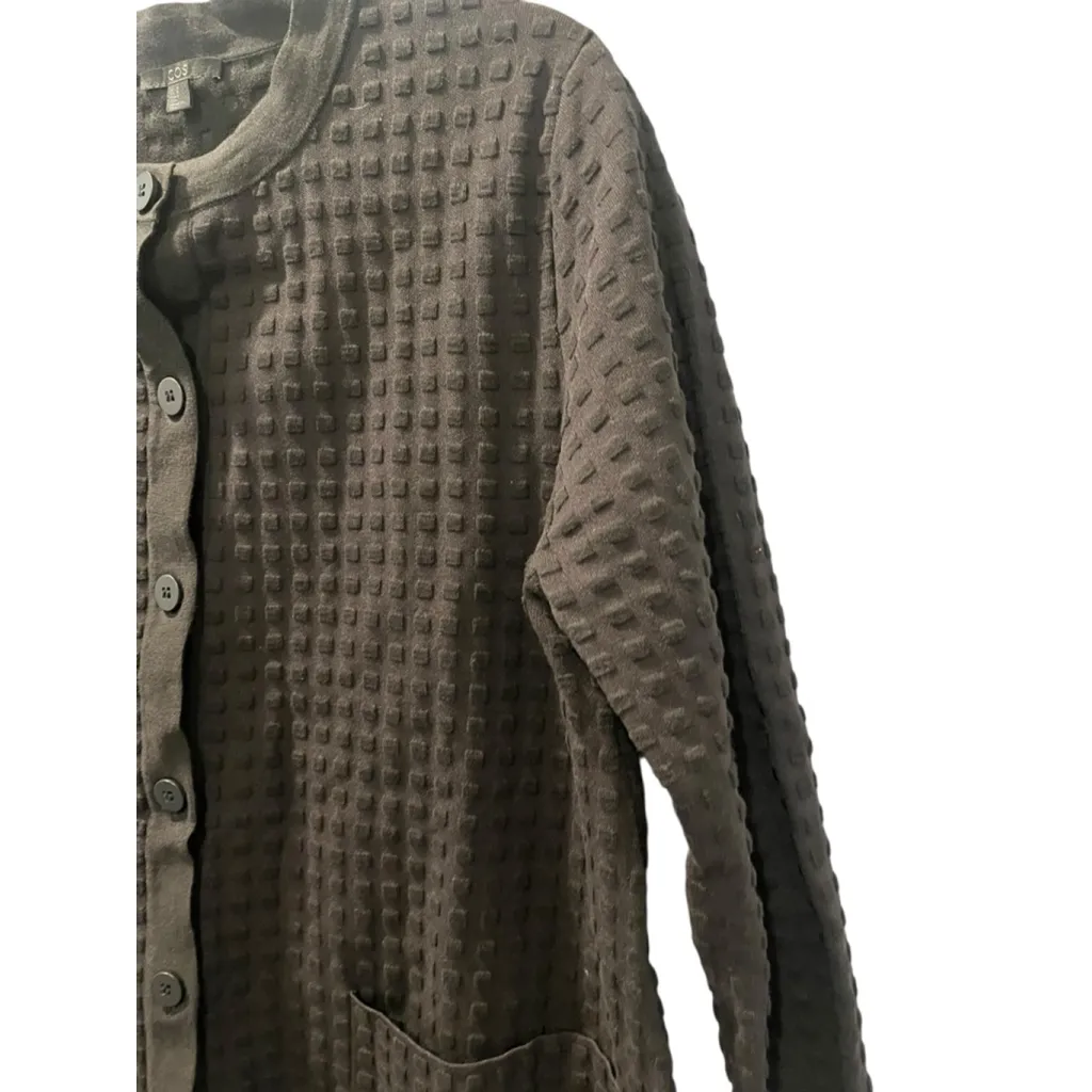 COS Black Quilted Button Front Cardigan Jacket Women's Size Medium Textured - Image 4
