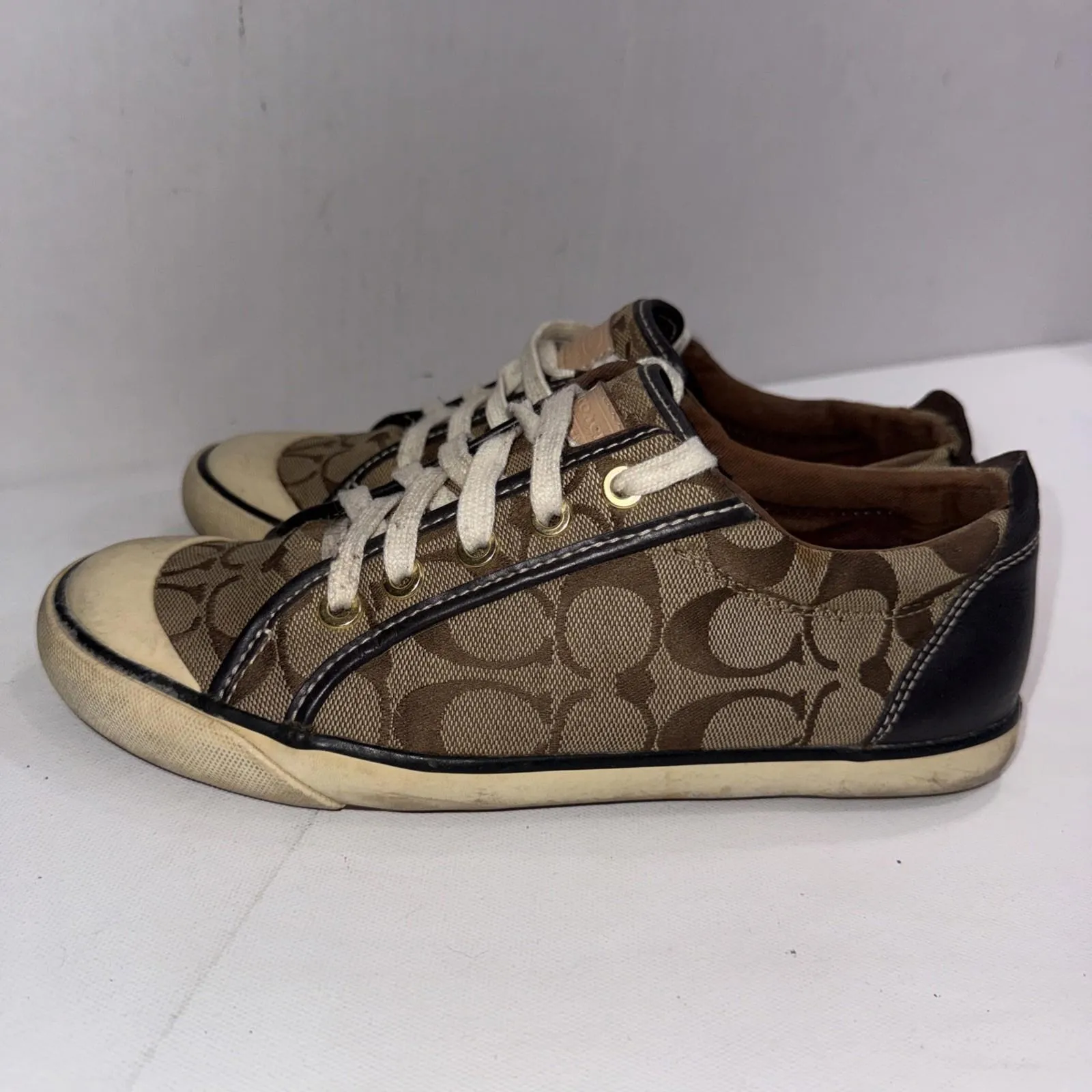 Coach Barrett Brown Vintage Style Monogram Designer Tennis Shoes 7.5B - Image 3