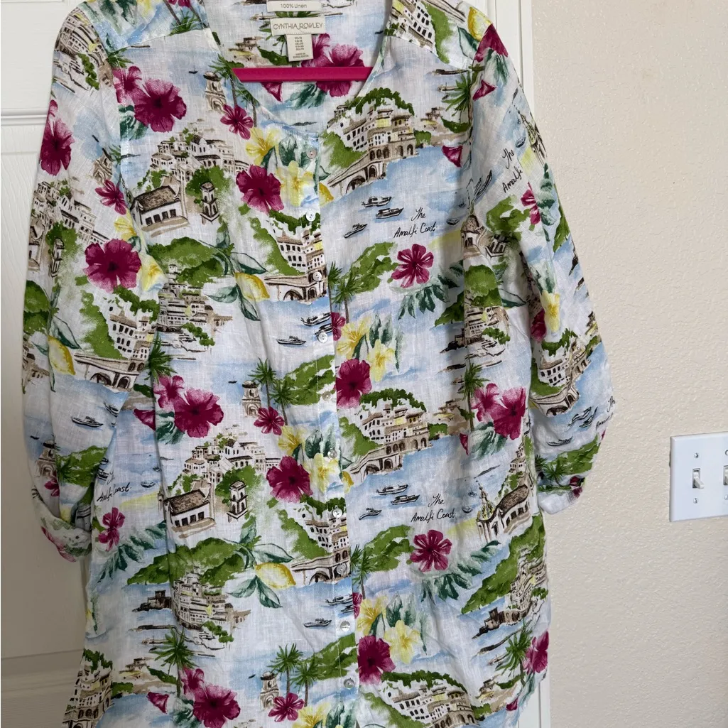 Cynthia Rowley 100% Linen The Almafi Coast Italy Summer Vacation Shirt - Image 5