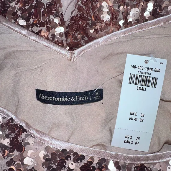 Abercrombie and Fitch Rose Gold Sequins Top Tie Open Back Boxy‎ party S - Image 5
