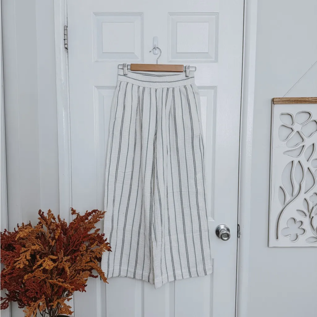 Madewell Gauze Cotton Striped Cream Wide-Leg Pants - Image 3