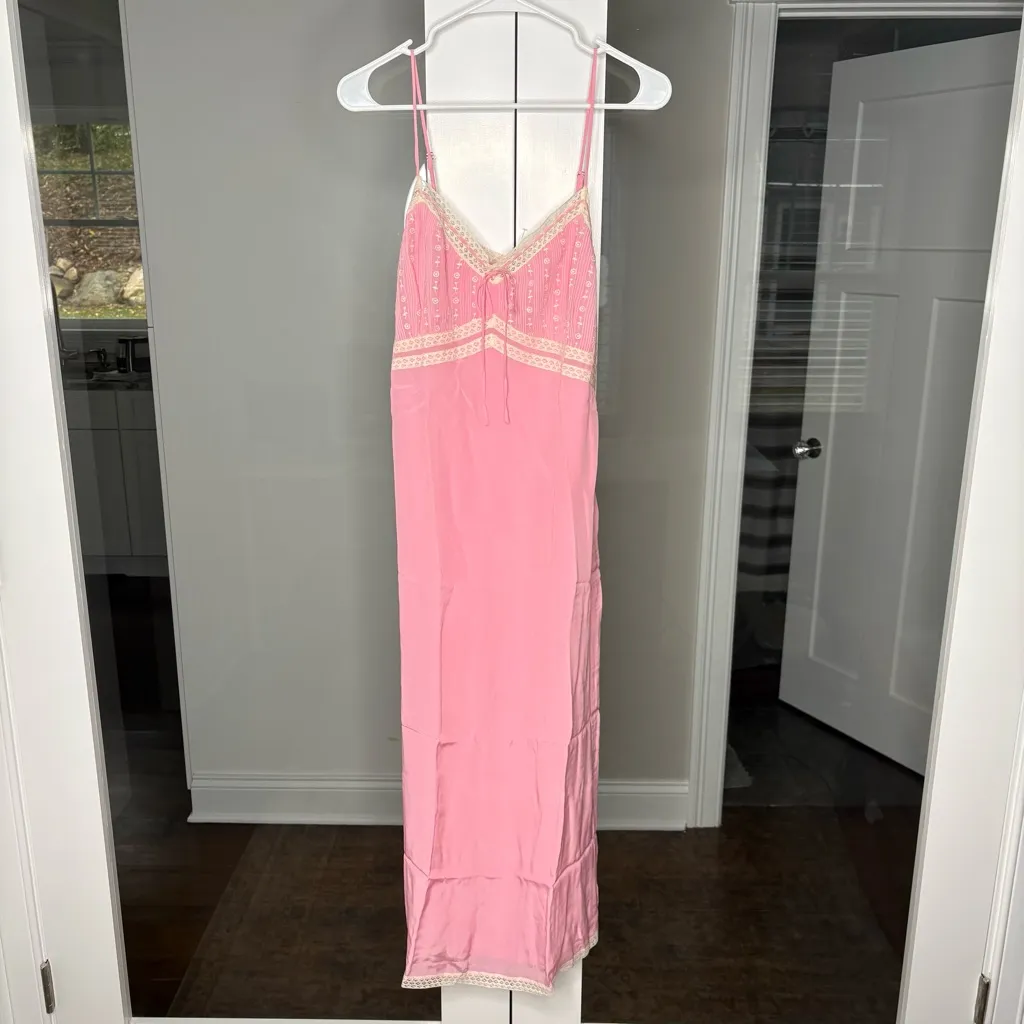 NWT J. Crew Pintuck Lace-trim Slip Dress Crepe de Chine Pink - Image 2