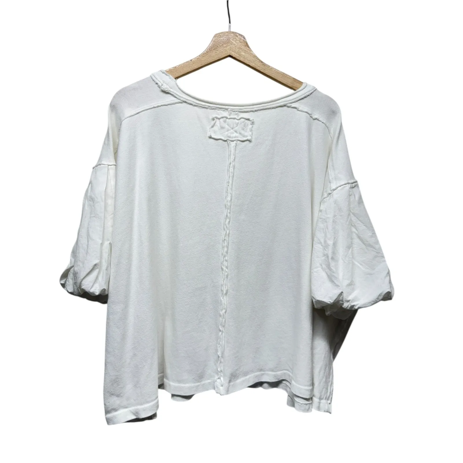 We The Free People Blossom Tee Sz L White Oversized Puff‎ Sleeve Boho Top Grunge - Image 3