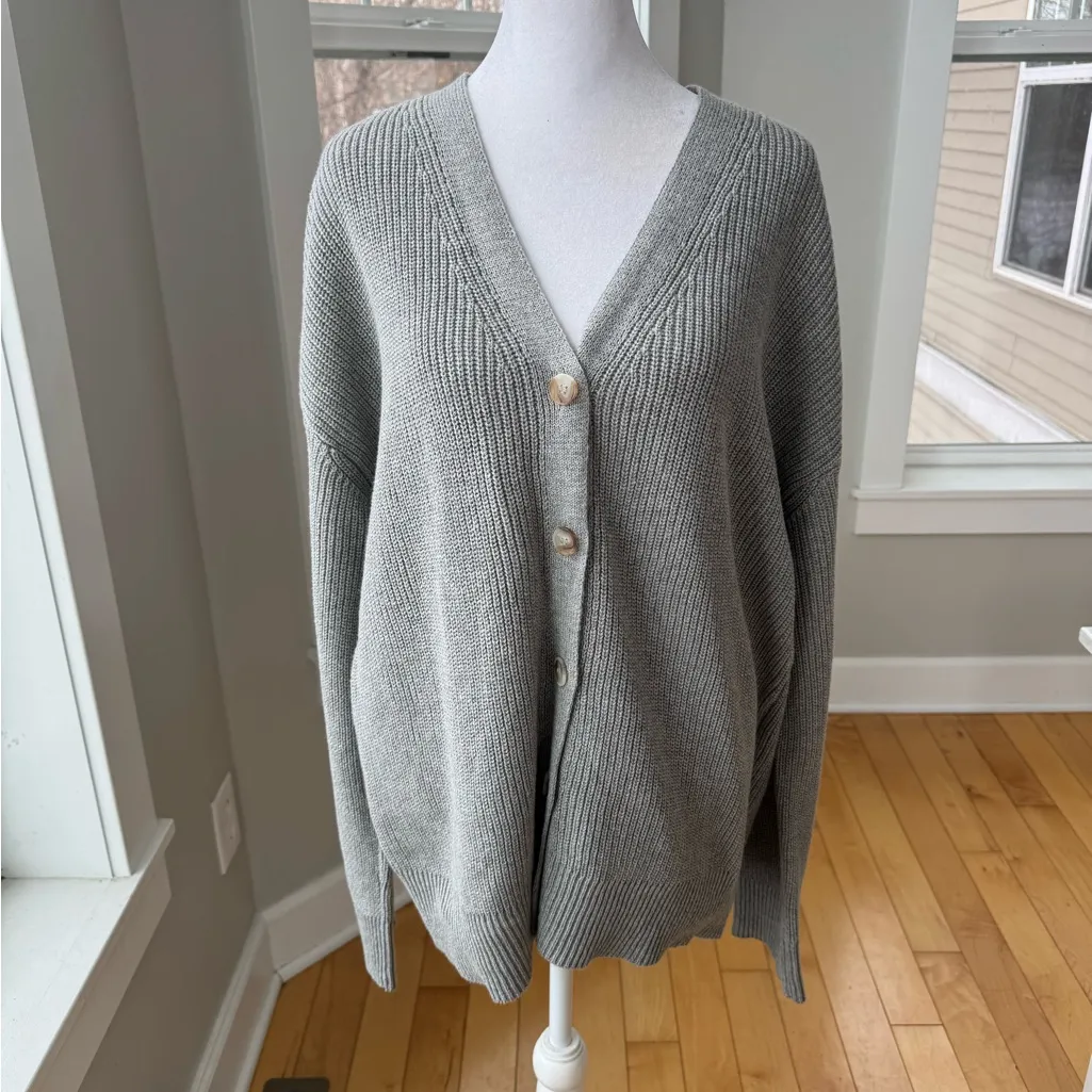 Hudson Light Gray Ribbed V Neck Cotton Cardigan Sweater Size Large NWT - Image 11
