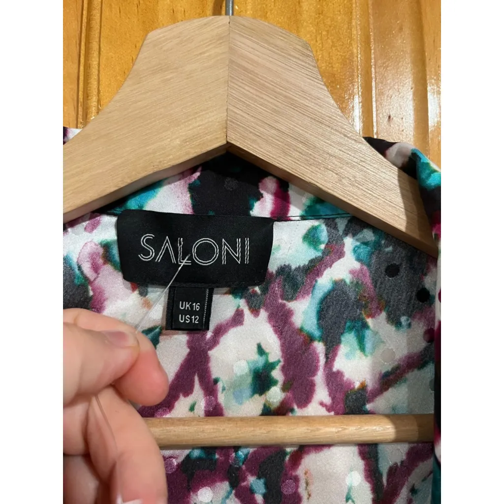 Saloni Mari Abstract Watercolor Tie Front Silk Satin Mini Dress Us 12 - Image 3