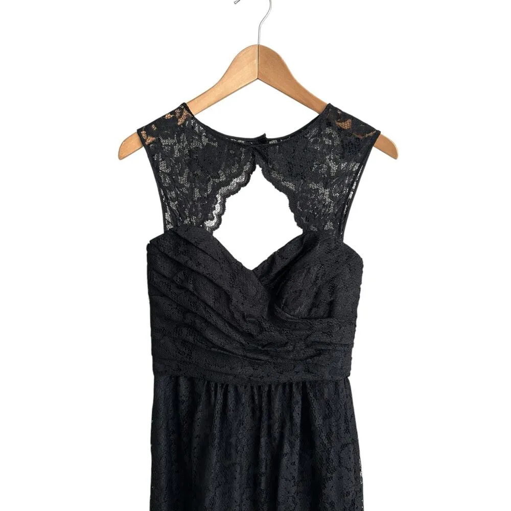 Amsale Black Lace Key Hole Front Back Cut Out Neckline Floor Length Gown Size 6 - Image 3