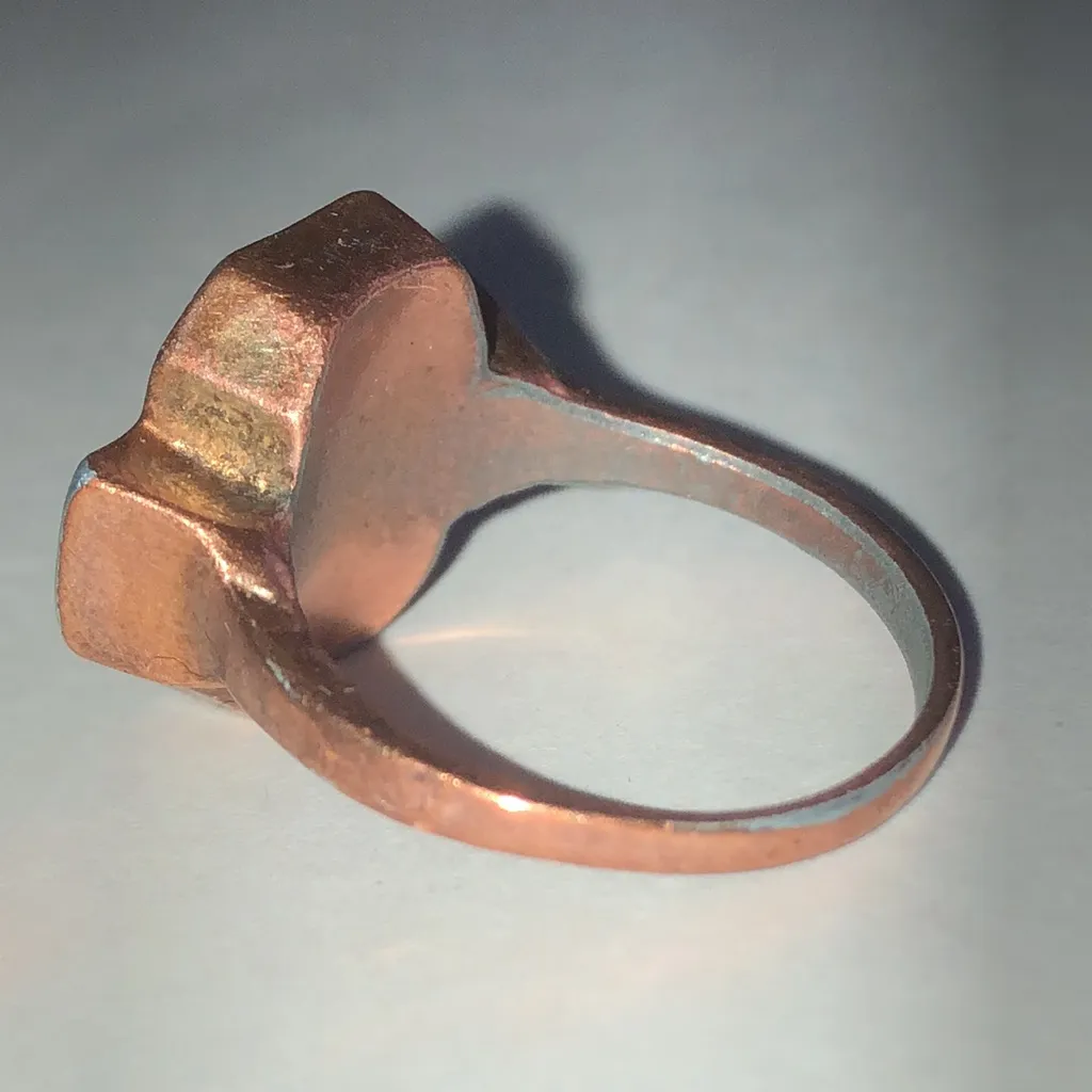 Size 9 Copper Tone Aged Metal Rhinestone Boho Ring Brown - Image 5