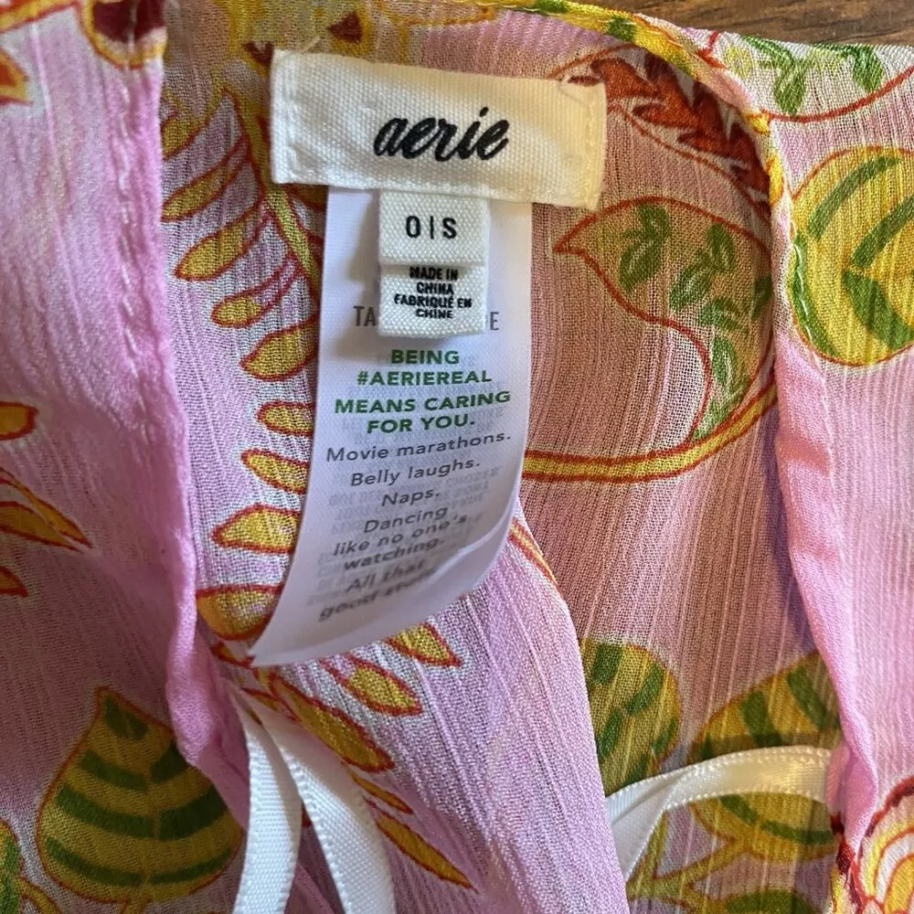 Aerie Women OS Kimono Sleeve Chiffon Open Cardigan Floral Beach - Image 2