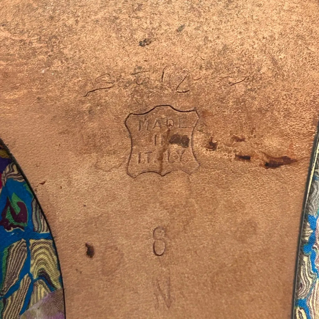 Sesto Meucci Artsy Silk Heels Brown Green Multi Size 8 N Narrow - Image 12