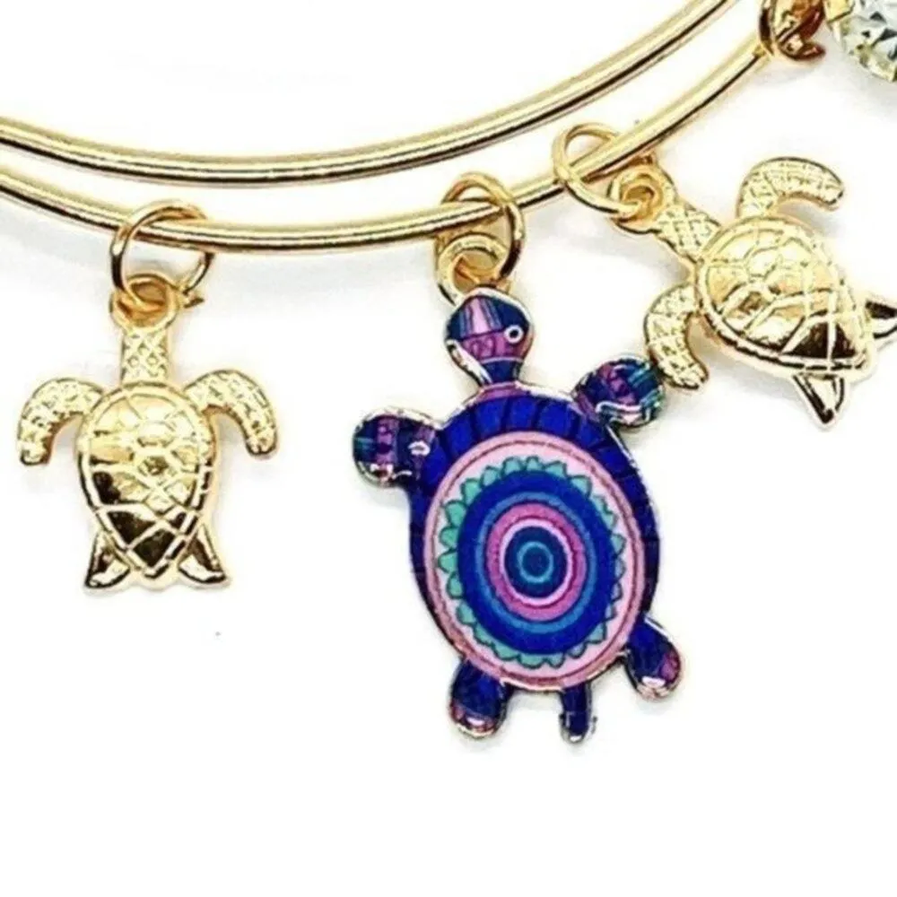 Boutique Beaded Sea Turtle Charm Colorful Bangle Bracelet - Image 5